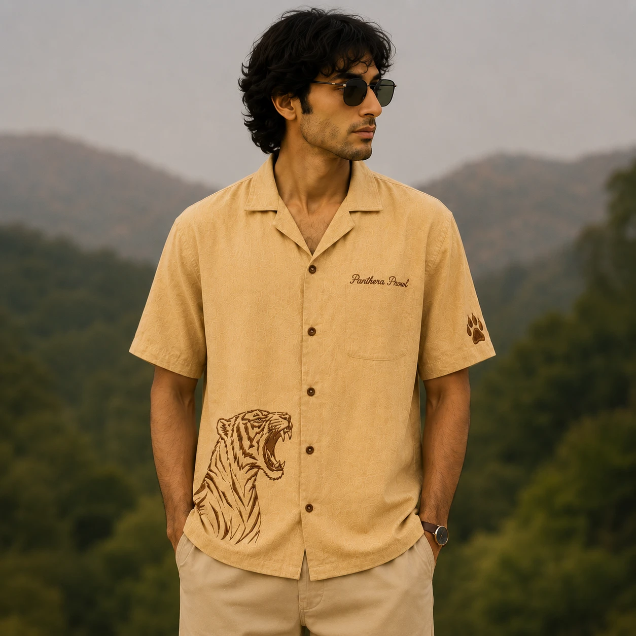 Roar of Ranthambore Shirt — back view, Sahara Beige